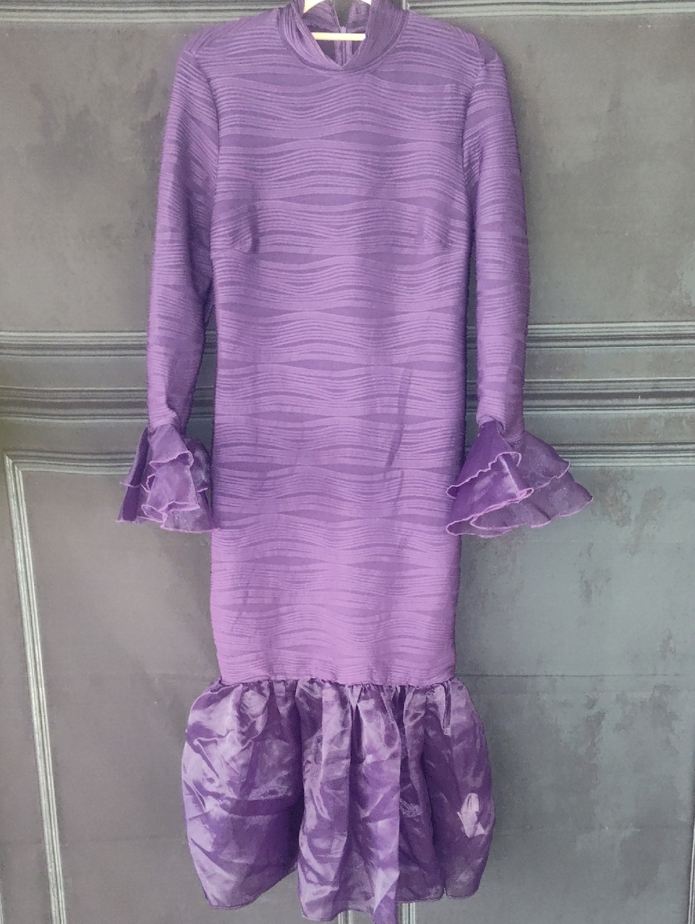 SHEIN Purple Long-Sleeve Ruffle-Hem Formal Dress